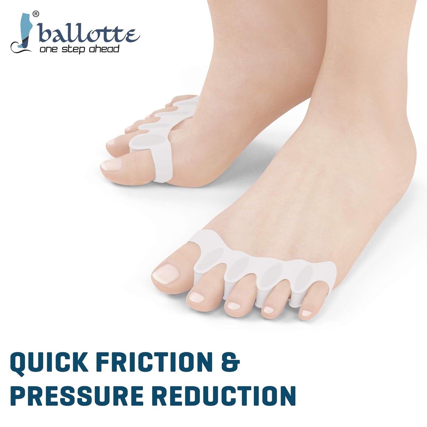 Ballotte Toe Separators, Silicone Toe Spacers for Bunions and Overlapping Hammer Toes, Athletic Tootsie Spacers for Running and Yoga, Foot Finger Splitters for Men & Women (Toe Seperators (White 6-Pack))