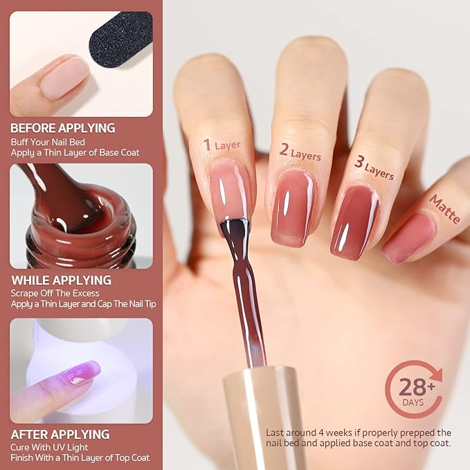 GAOY Jelly Maroon Gel Nail Polish, 16ml Sheer Spring Summer Translucent Color 1298 UV Light Cure Gel Polish for Nail Art DIY Manicure and Pedicure at Home