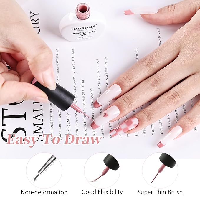 JODSONE 10ml Art Gel Liner Dusty Roses Gel Nail polish with Thin Brush Need U V Lamp Cured at Home Salon Design