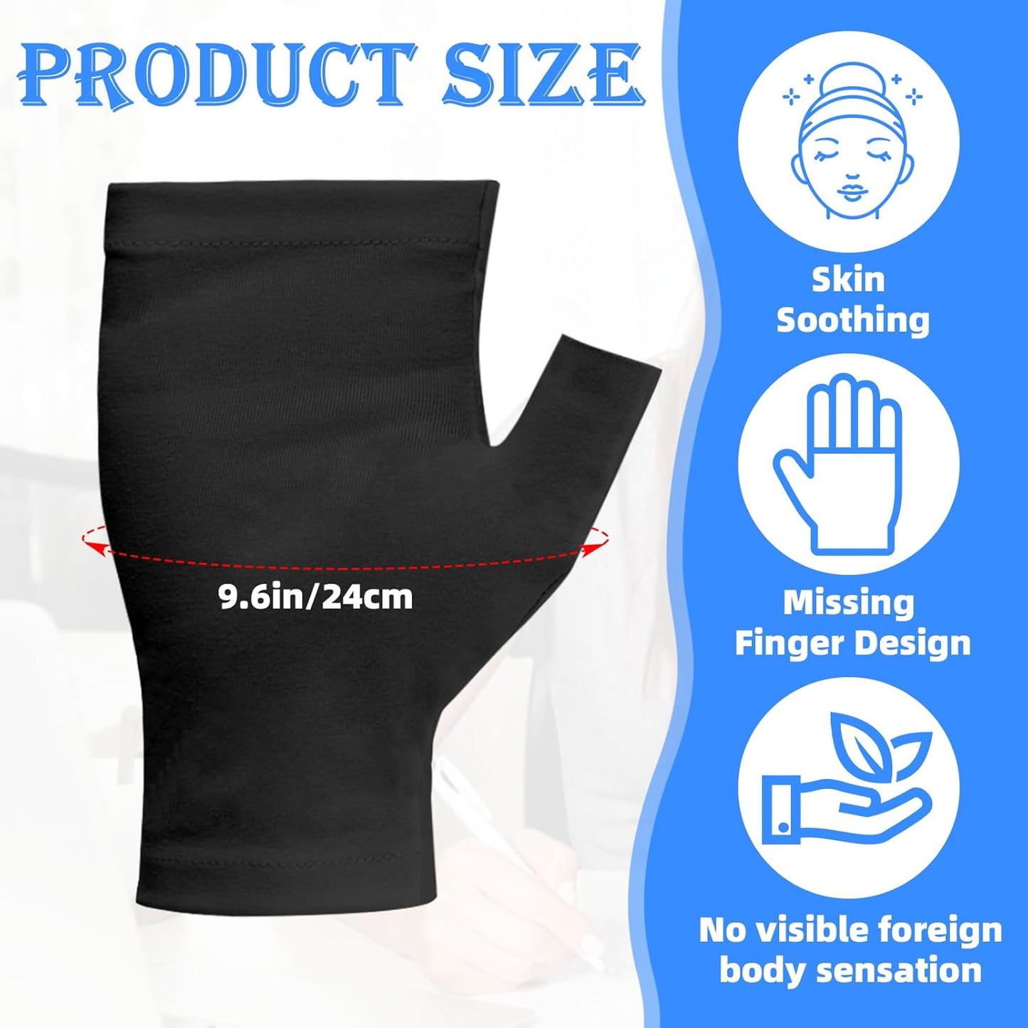 6 Pairs Cotton Gloves Eczema, Cotton Eczema Gloves for Women and Men, Touchscreen Fingerless Black Gloves for Art Handling, Fingerless Moisturizing Gloves for Dry Hands Overnight Skin Protect (Black)