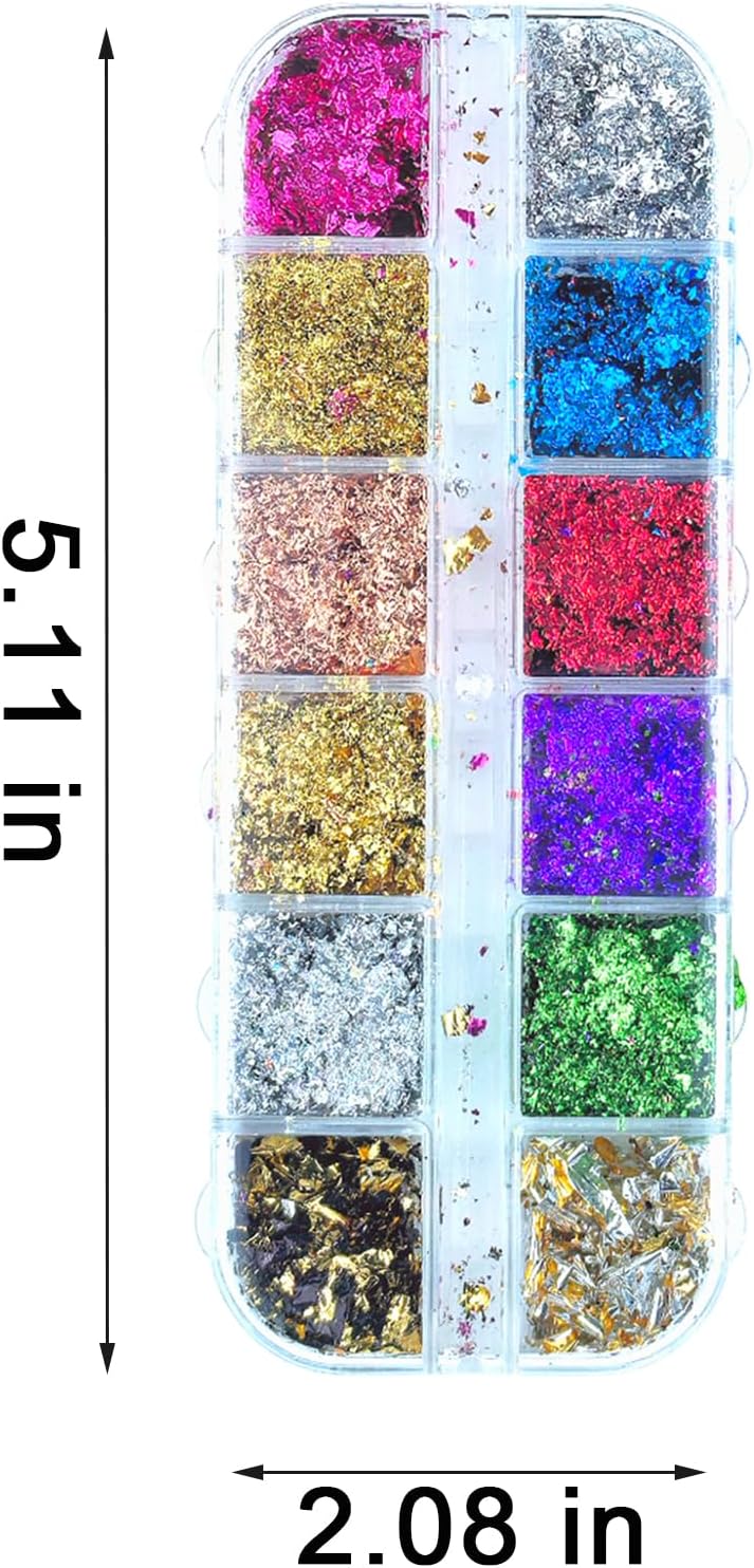 12 Colors Nail Art Sequins Holographic Gold Foil Nails Glitter Mermaid Design Acrylic Art for Women Girls DIY Nail Decoration
