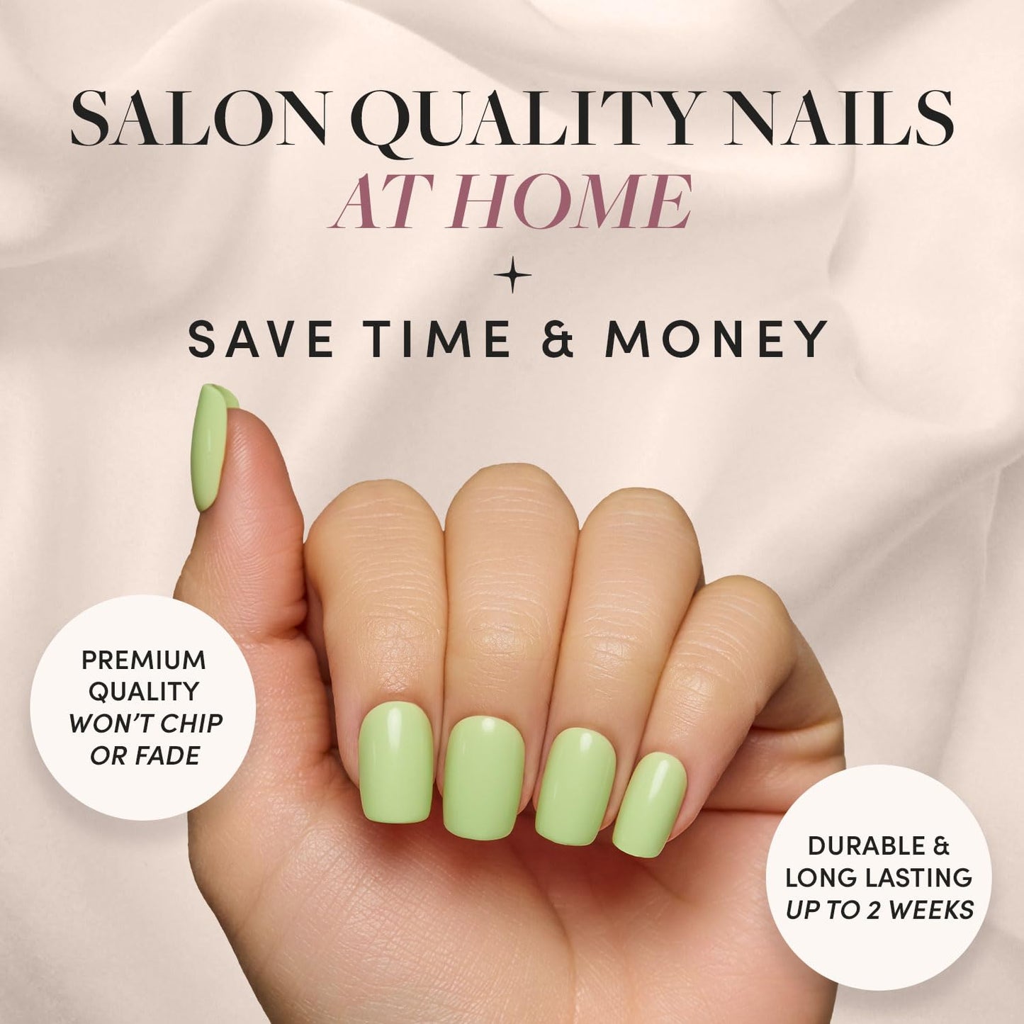 Glamnetic Press On Nails - Light Sage | Short Squoval Green Fake Nails with Glossy Finish, Salon Quality | 15 Sizes - 30 Nail Kit with Glue