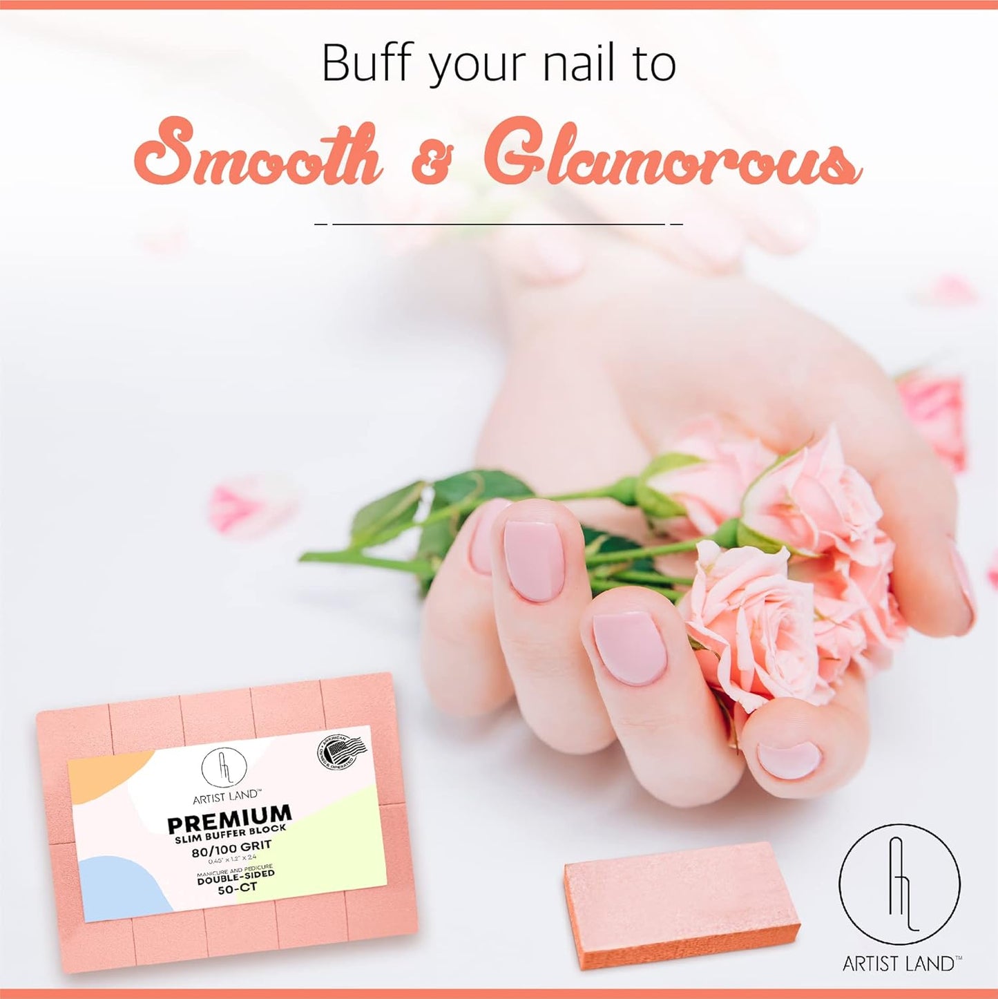 Slim Orange Buffer Set – (80/100 Grit) - 50 Ct- Professional Grade Salon Quality Nail Buffing Blocks Pack for Pre-Application of Polish, Gel, Acrylic, Double-Sided Nail Buffer Blocks