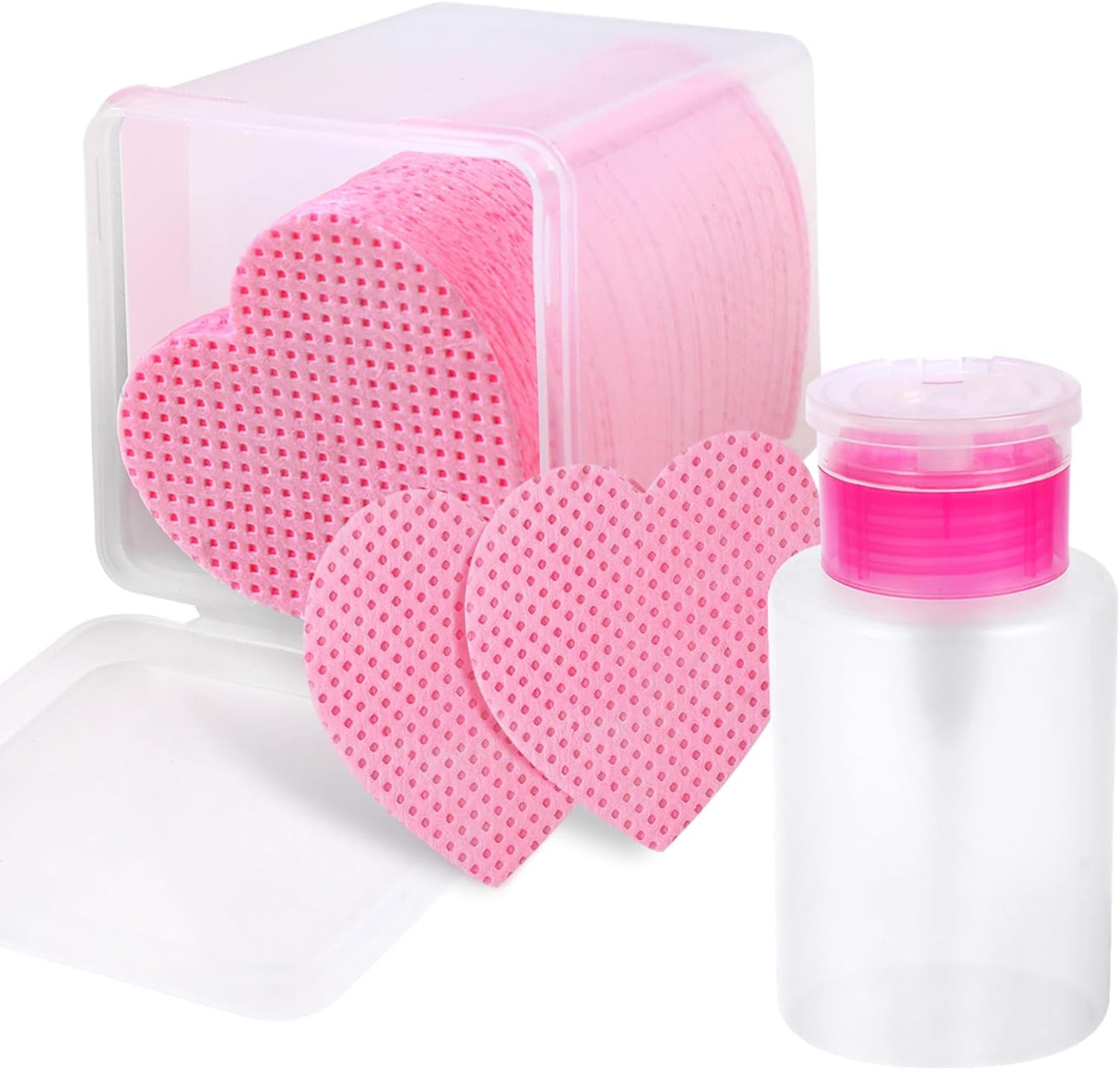 200 Pieces Nail Cotton Pads,1 Pull-Down Pump Dispenser Bottle, Super Absorbent Soft Non-Woven Eyelash Glue Wipes, Nail Polish dehumidifier for Eyelash Extension Products and Nail Oil Bottle (Pink)