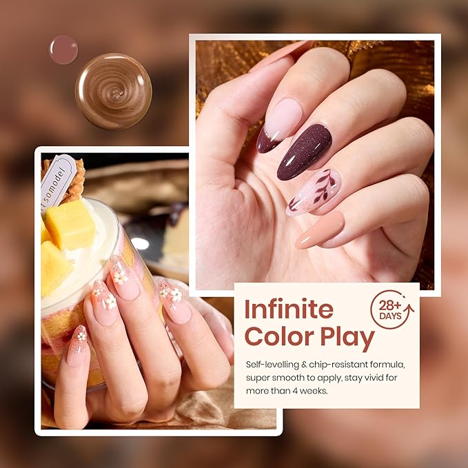 beetles Gel Polish Brownie Bliss - Fall Gel Nail Polish Set Light Dark Brown 6 Colors Nail Kit Pearl Shimmering Soak Off UV LED Lamp Needed Manicure DIY Home Gift for Women Girls