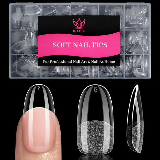 Medium Oval Fake Nail Tips - 15 Sizes 240 PCS Clear Half Matte Press On False Nail Tips Pre-shaped Soft Full Cover Gel Nail Tips Extensions Thick Long Lasting for DIY Beginners& Salon Manicure