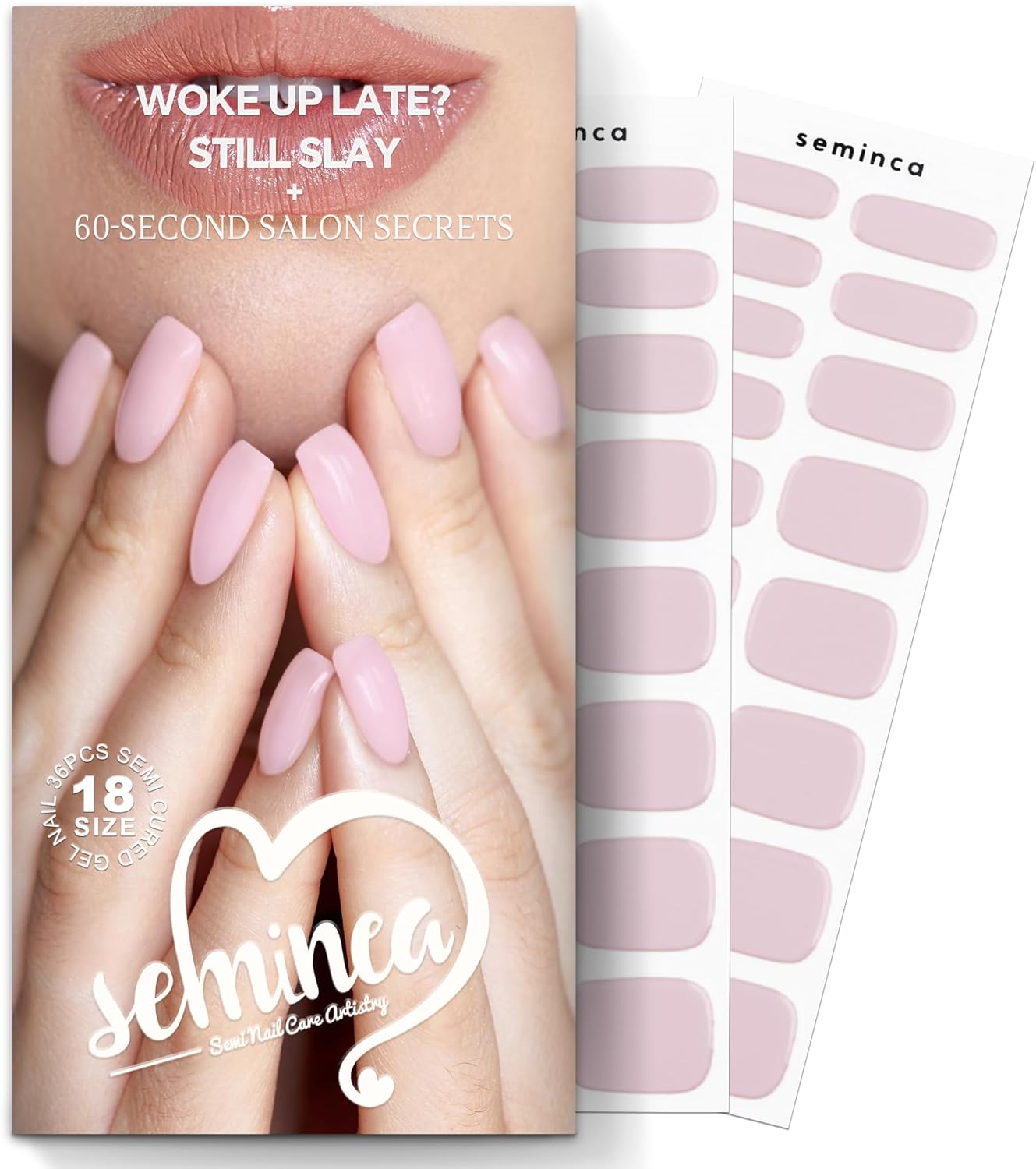 Semi Cured Gel Nail Strips-Salon Shine at Home,Easy Application and Removal,18 Size Press On Nails Kit with Nail File,Works with Any UV/LED Lamps(Bare Pink)