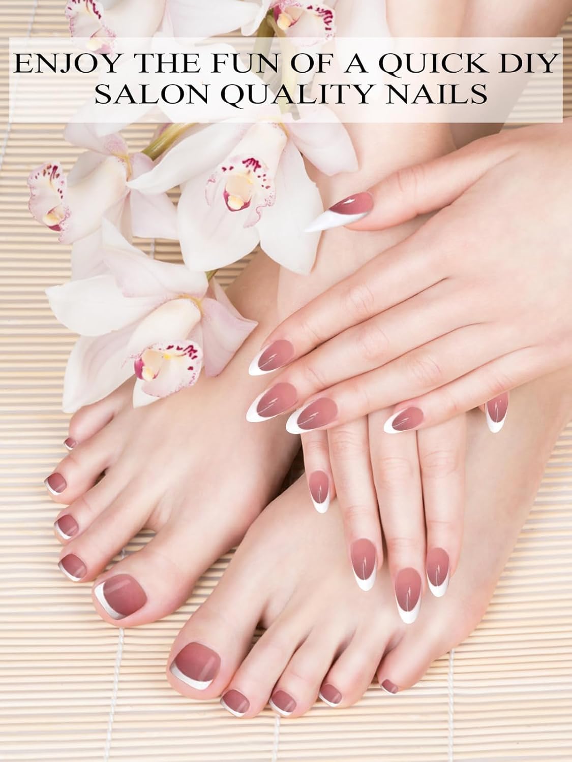 EBANKU 52Pcs Semi-Cured Gel Strips for Toes, Real Polish Sticker, Long-Lasting French Manicure Stickers, Salon Nails at Home, Requires UV Light With Nail File & Stick