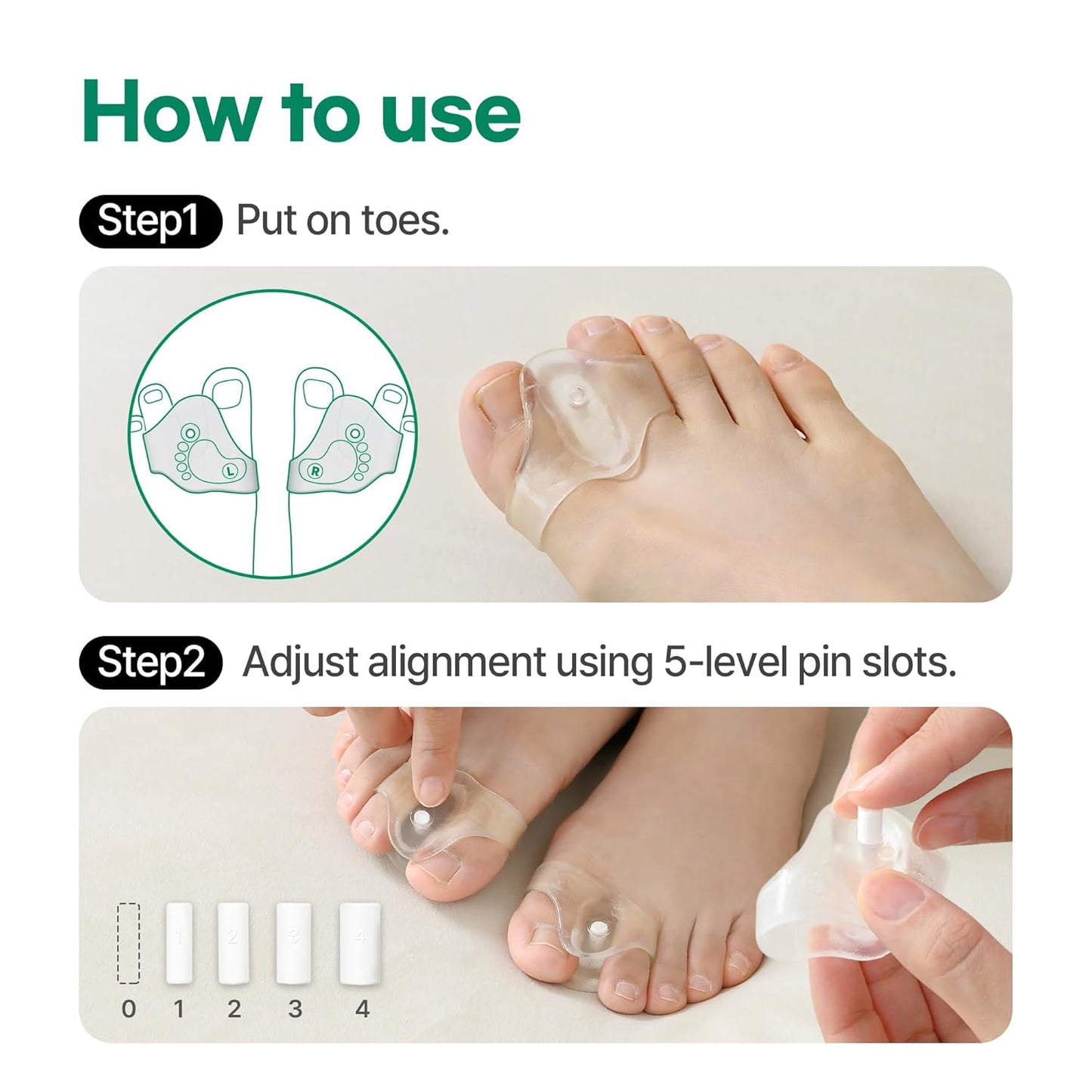 GOYO FlexBunion 5 – Bunion Corrector & Toe Separators for Women Big Toe | Foot Pain Relief | Adjustable Toe Alignment for Hallux Valgus | Soft, Flexible & Comfortable Fit | Left & Right Set