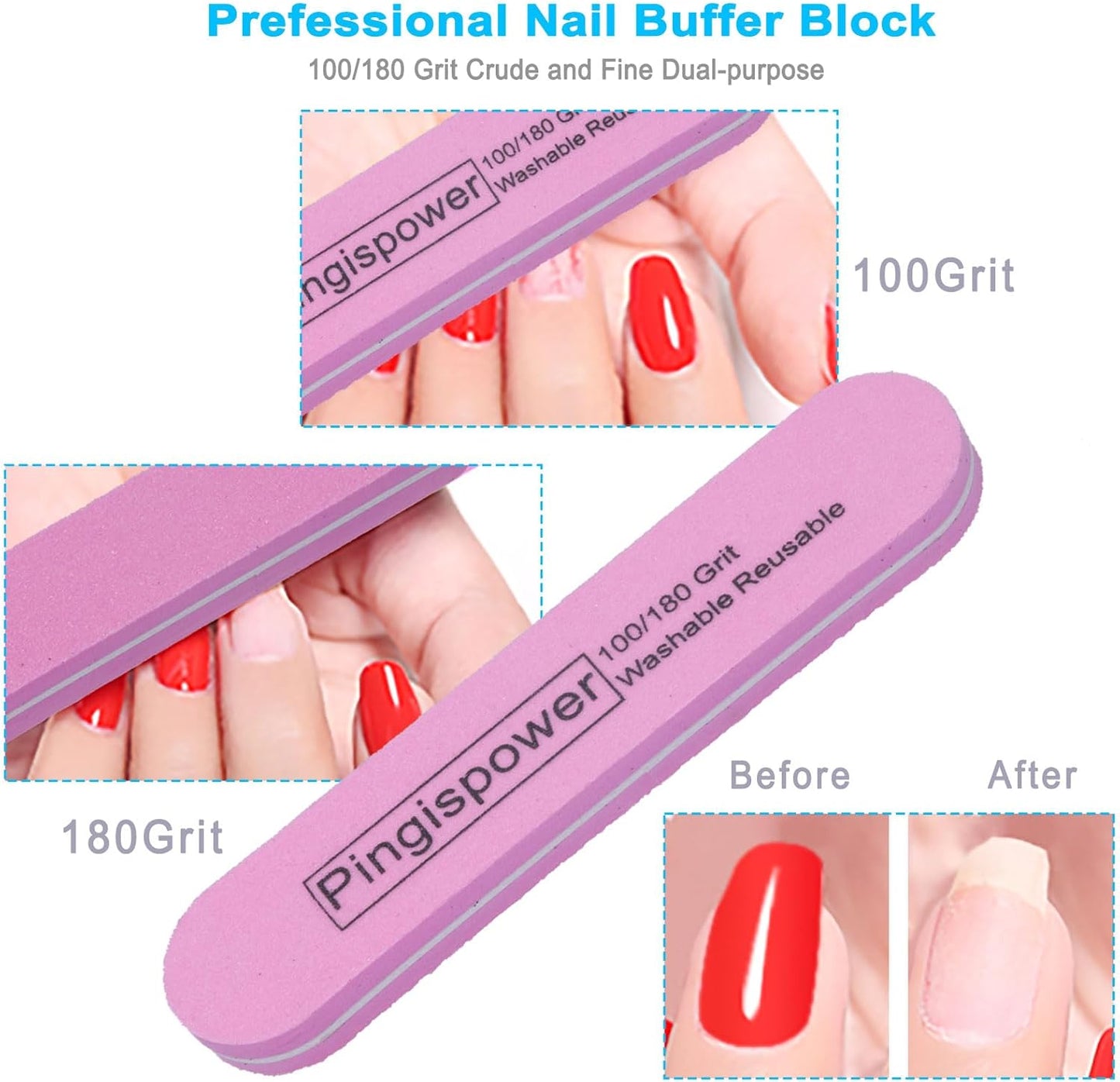 Nail Files and Buffers, 15PCS Professional Emery Board Nail File and Buffer Block for Natural Nails (100/180 & 600/3000 Grit), Reusable & Washable Manicure Kit for Home and Salon