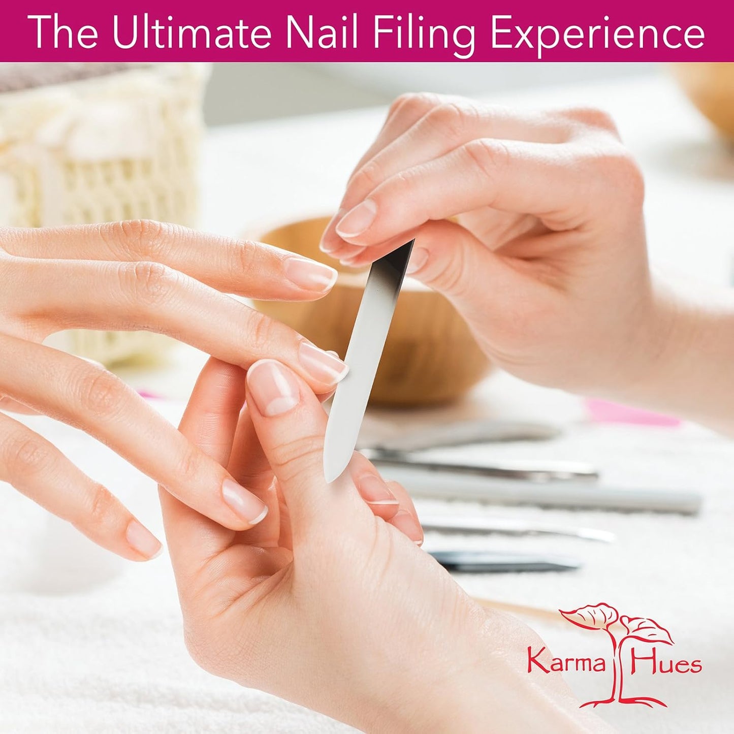 Karma Organic Double Sided Glass Nail File for Women - Professional Nail Buffer Glass Fingernail for Manicure Pedicure Nail Care - Smooth Finish Strengthens - Best for Natural Beautify Nails Set of 2