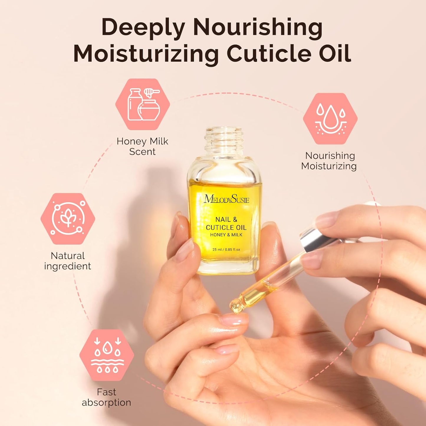 MelodySusie 25ML Cuticle Oil,Cuticle Nourishes, Promotes Nail Growth and Strength for Home and Salon Use Honey Milk