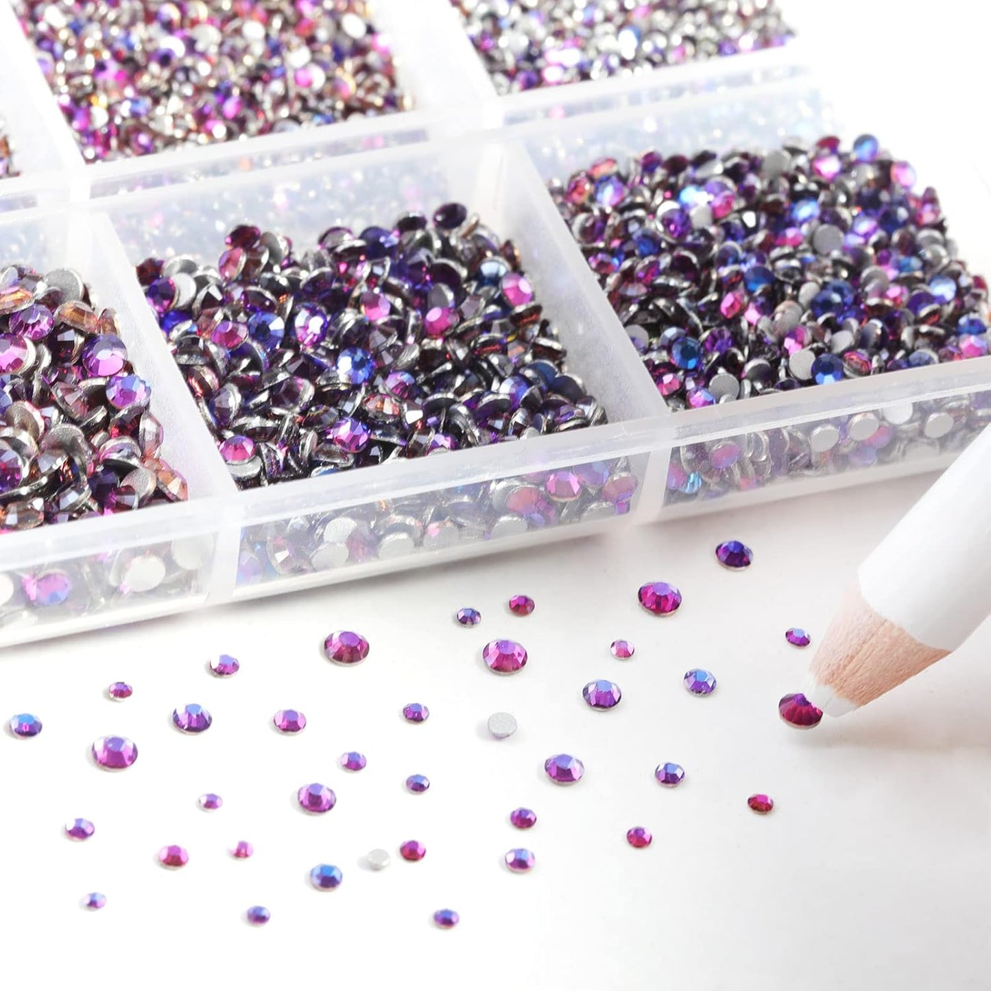Beadsland 7200pcs Flatback Rhinestones,Purple Rhinestone Nail Gems Round Crystal Rhinestones for Crafts,Mixed 6 Sizes with Wax Pencil Kit, SS3-SS10, Purple Velvet