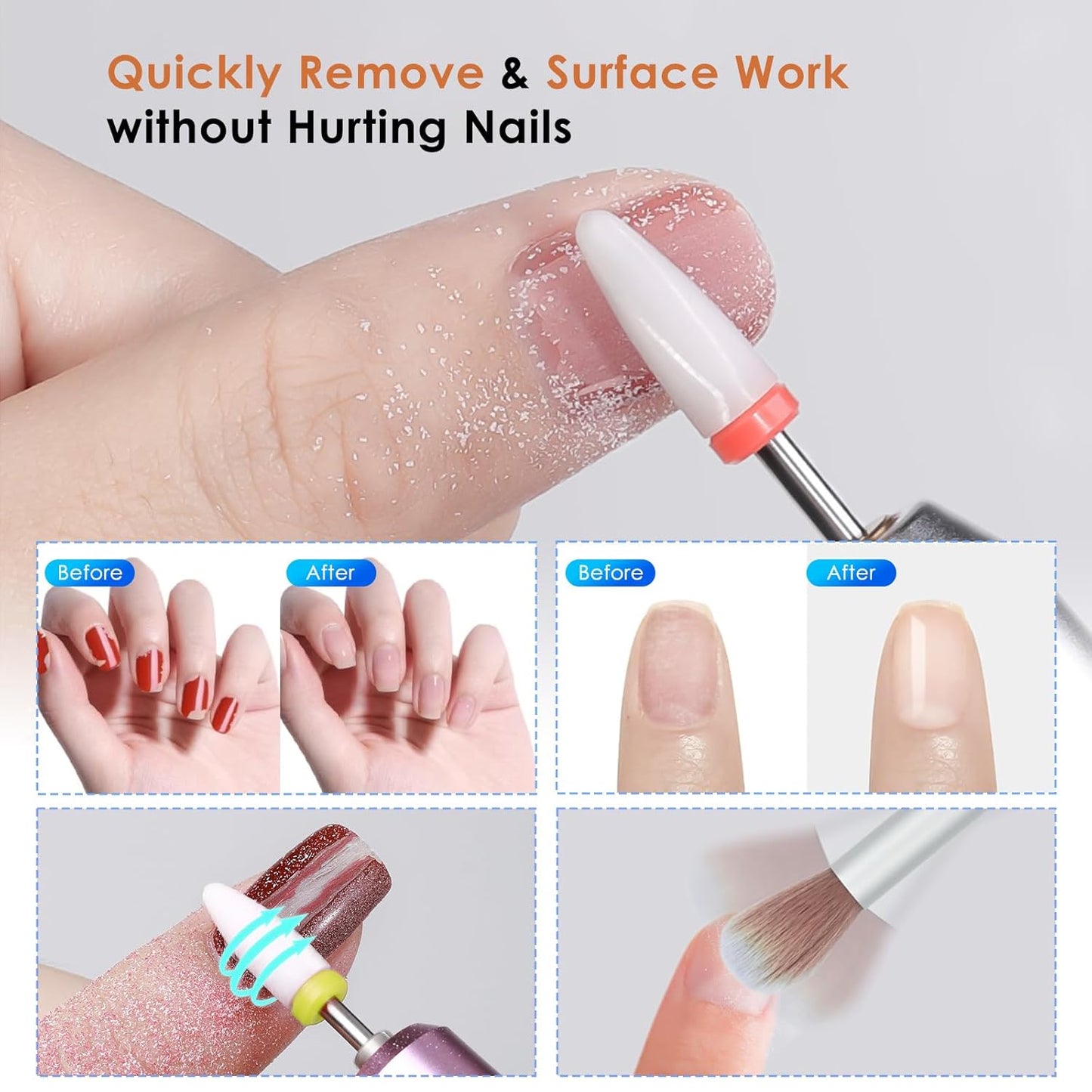 Depvko 22pcs Nail Drill Bits Set, Professional 3/32'' Ceramic Safety Drill Bits Nail Tech, Cuticle Remover Drill Bit for Acrylic Gel Efile Nail Drill, Nail Manicure Pedicure Set, Salon Home