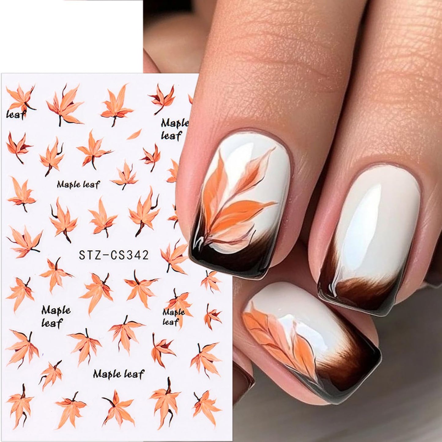 6 Sheets Fall Nail Stickers for Nail Art Orange Red Maple Leaves Nail Art Stickers Glitter Thanksgiving Pumpkin Nail Decals 3D Self-Adhesive Autumn Maple Leaf Nail Decoration for Women