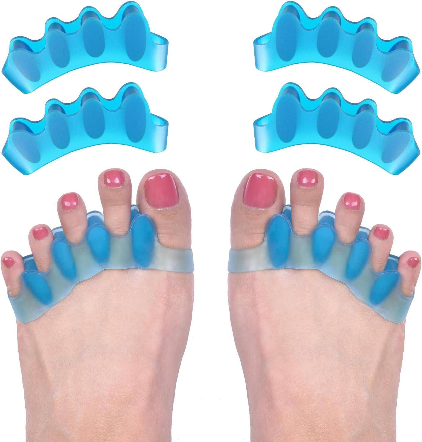 ROOCKE 4 Pcs Gel Toe Spacers for Women,Correct Hammer Toe Bunion Corrector for Men,Big Toe Spreaders,Yoga Toe Separators,Straightener for Overlapping Toes (Blue)