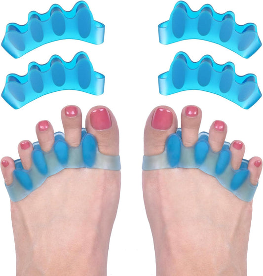 ROOCKE 4 Pcs Gel Toe Spacers for Women,Correct Hammer Toe Bunion Corrector for Men,Big Toe Spreaders,Yoga Toe Separators,Straightener for Overlapping Toes (Blue)
