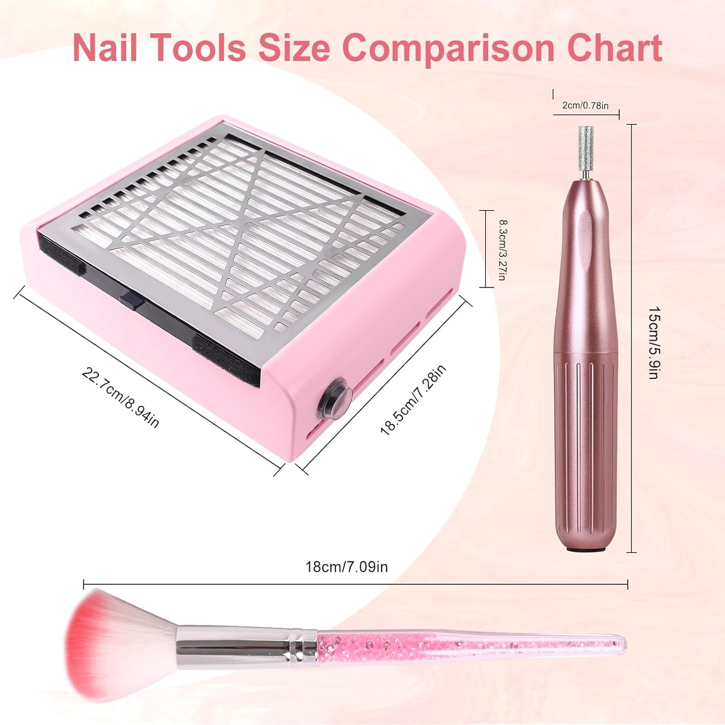 Acrylic nail kit with dust collector for nail tech - Pink nail dust collector & Drill with Reusable Filter and Brush (Pink)