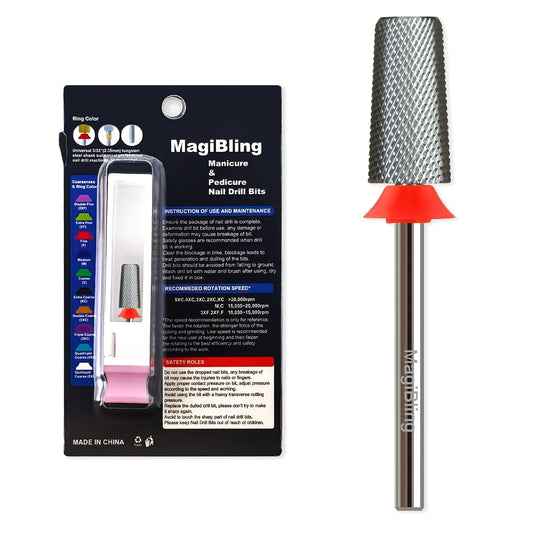 Professional Nail Drill Bits, Tungsten Carbide Cross Cut Tapered Barrel 3/32'' Safety Bits, Left and Right Hand Use, Remove Gel Fast, Manicure Pedicure Cuticle Gel Polishing, Fine.