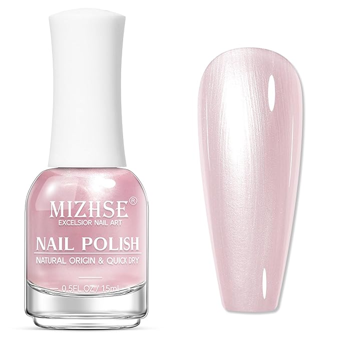 MIZHSE Pearlescent Pink Nail Polish, Quick Dry Pearl Nail Polish, Air Fast Drying 15ml Nail Lacquer Non Gel Oil-based Nail Art Manicure Home DIY