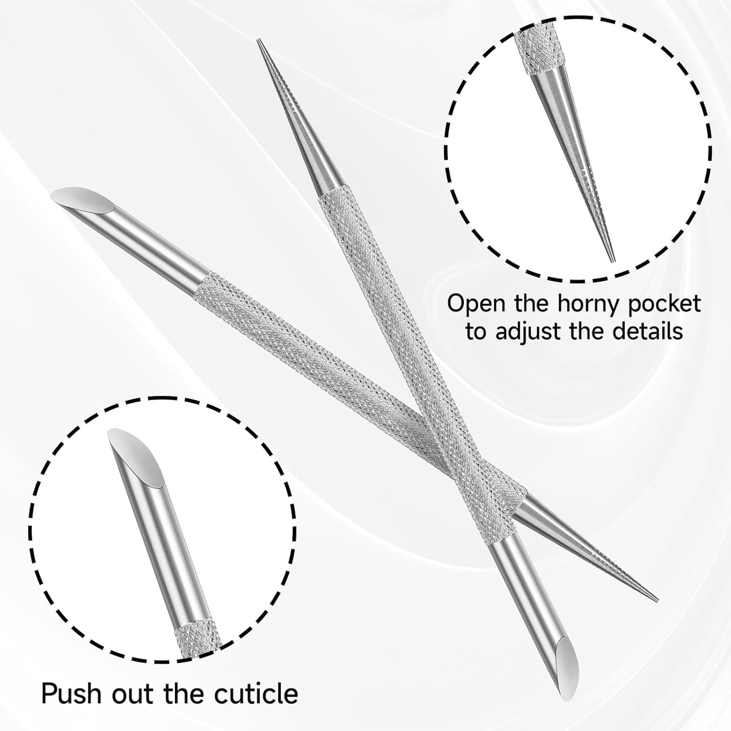 2Pcs Nail Cleaning Cuticle Stick Stainless Steel Cuticle Pusher Remover Dead Skin Polish Peeler Cutter Professional Pedicure Nail Art Care Portable Nail Cleaner for Fingernails Toenails Manicure