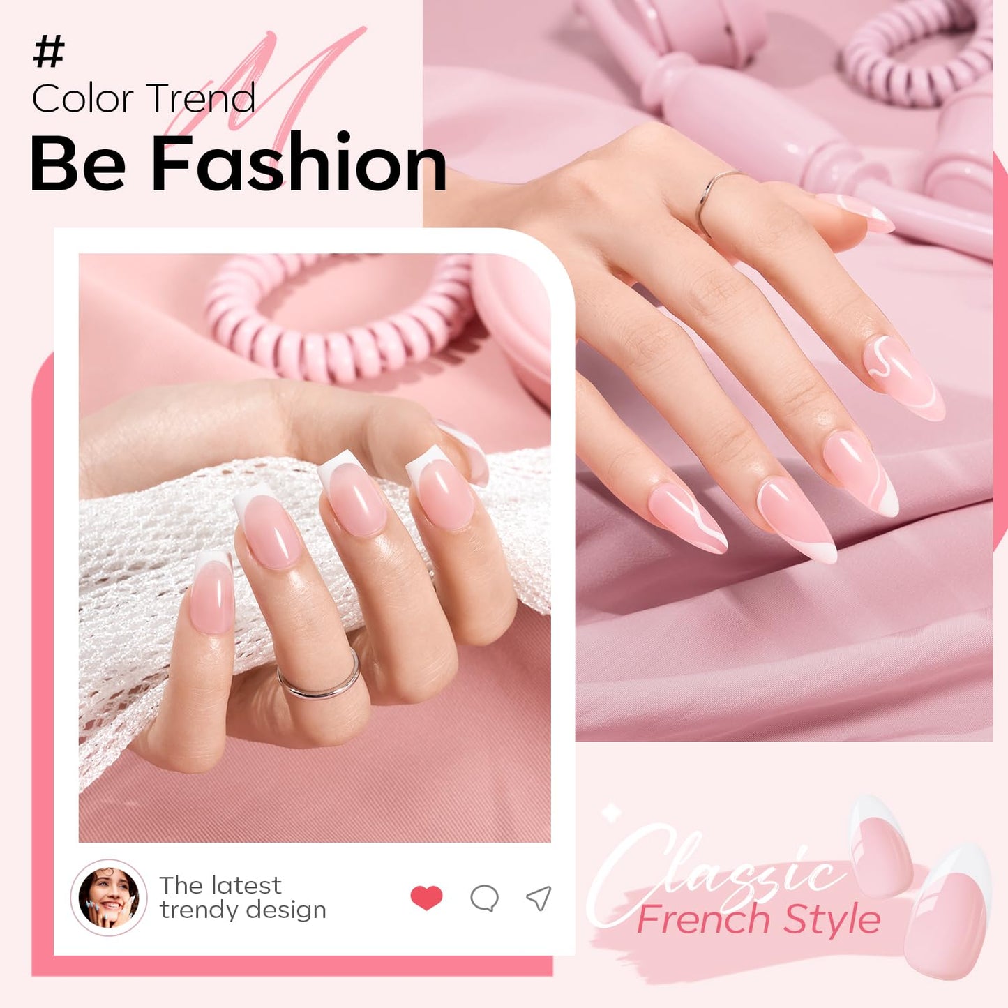 modelones Gel Nail Polish Set 2 Pcs 15ml French Manicure Kit White And Jelly Pink Gel Polish Soak Off UV LED Classic French Tip Gel Polish Natural Nail Art DIY Gift for Women