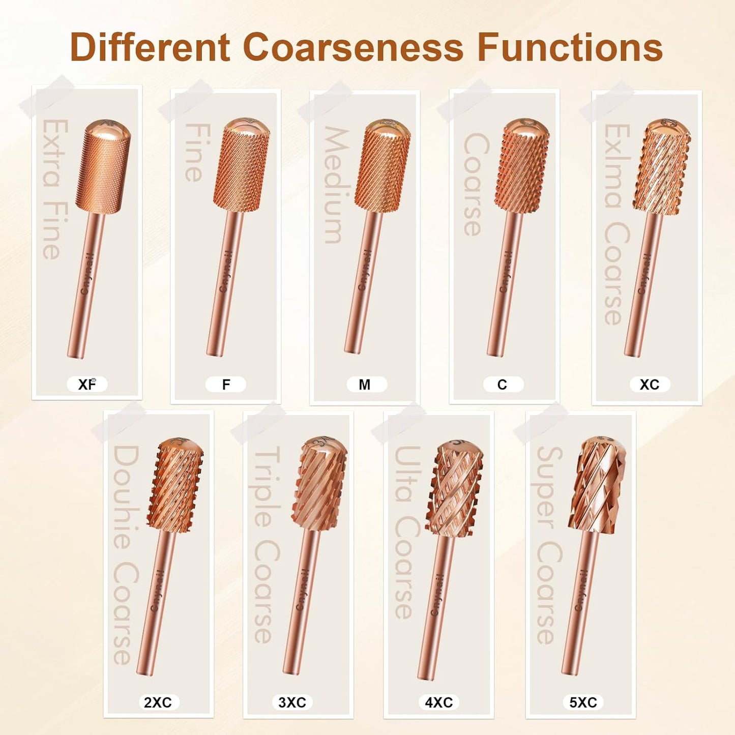 3/32" Large Barrel Smooth Round Top Tungsten Carbide Nail Drill Bit Safety Bit for Gel & Acrylic Removal, 2-Way Rotating Efile Tip, Salon Electric File Accessory (F Grit, Rose Gold)