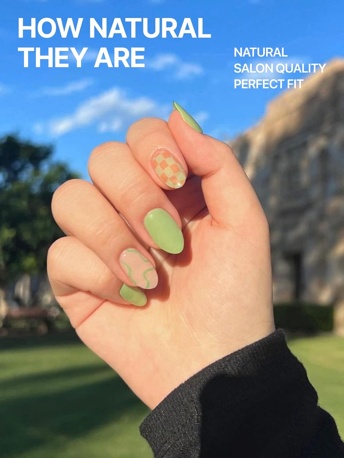 UUUUUU Semi Cured Gel Nail Strips | Salon-Quality | UV Free Gel Nail Wraps for Women | Easy Peel&Stick | Long-Lasting up to 14 Days | 28 Strips Set+File & Wipes | Gift-Ready (UGN059 Green Bikini)