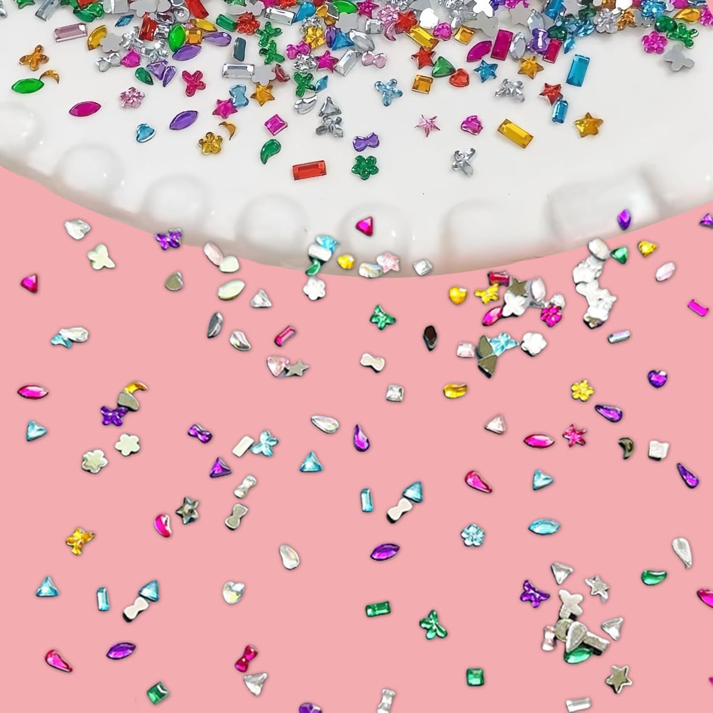 5000PCS Colorful Mini Rhinestones Nail Charms Multi Shape Crystal Flat Back Nail Gems 3D Kawaii Mini Moon Heart Star Flower Nail Diamonds Geometric Acrylic Nail Crafts for Women Girls Nail Supplies