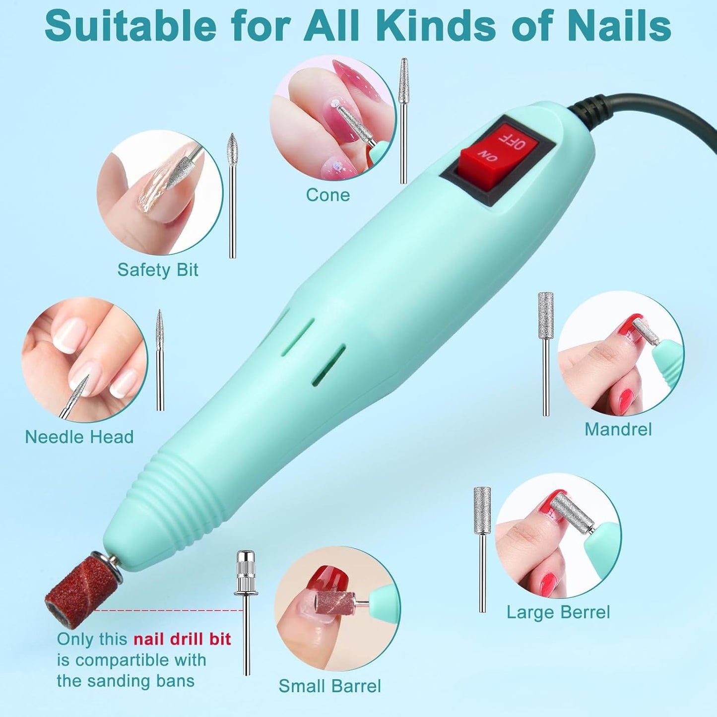 Cadrim 20000RPM Electric Nail Drill Machine Professional Electric Nail File Manicure Pedicure Nail Drill Kit with 156pcs Sanding Bands Remover Polisher Gel Acrylic Nails for Salon Home,Green