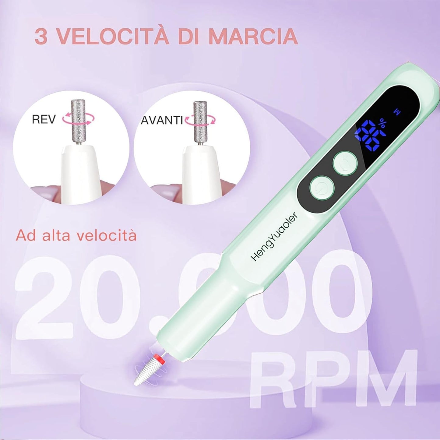 Cordless Electric Nail Drill Professional 3 Speeds Nail Drill Kit for Acrylic Gel Dip, USB Portable Rechargeable 20000 RPM Efile Manicure Pedicure Polishing Shape Tools(Green