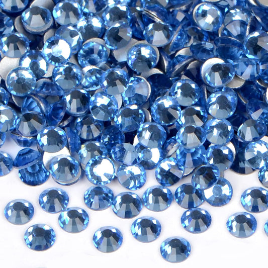 2880PCS Art Nail Rhinestones Non Hotfix Glue Fix Round Crystals Glass Flatback for DIY Jewelry Making with one Picking Pen (ss6 2880pcs, Lt. Sapphire)