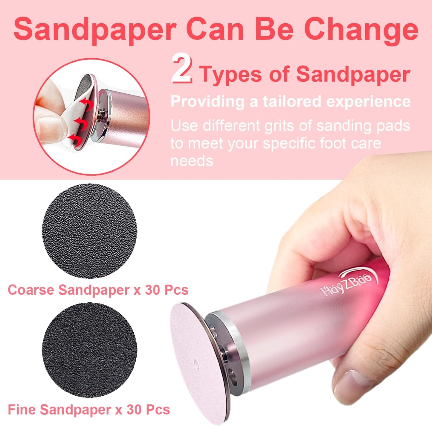 High Torque Electric Foot File - Callus Remover for Feet,Adjustable Speed Foot File with 60 Pcs Sandpaper Discs,Professional Pedicure Tool for Dead Skin and Calluses (Gradient Pink)