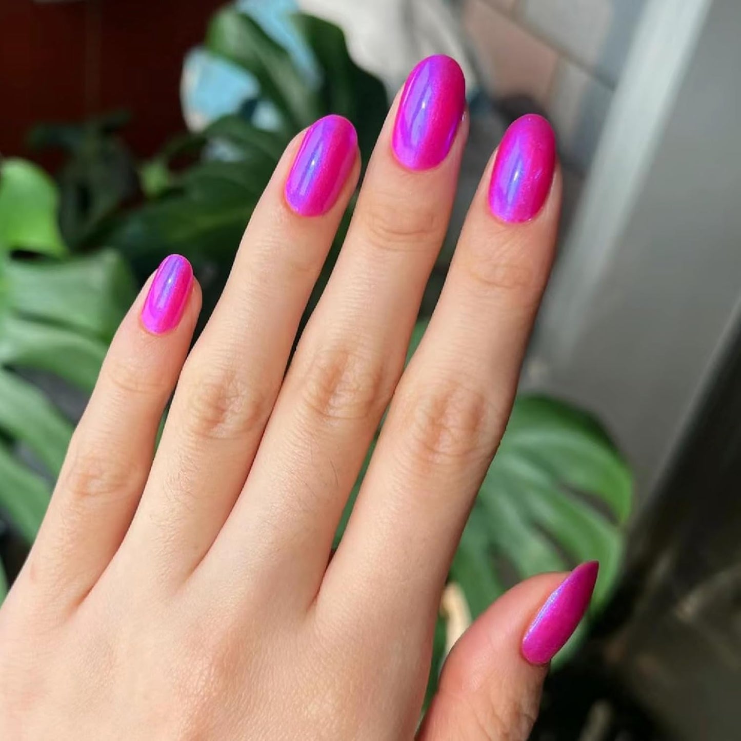 Hot Pink Nail Polish, Quick Dry Nail Lacquer, Deep Neon Pink Blue Shimmer Glitter Nail Polish, Chip-Resistant & Longwear Formula, High Shine Finish,Salon-Quality for Women 0.41 fl oz