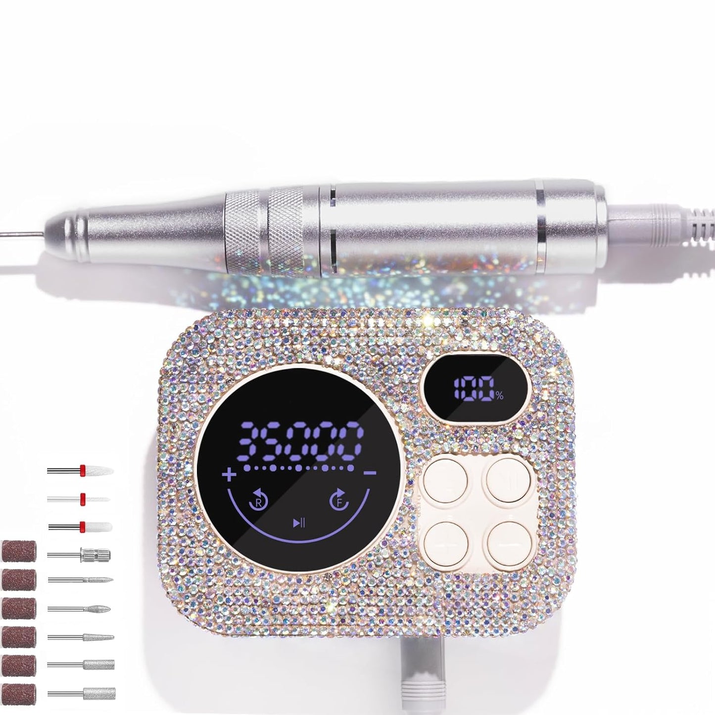 Professional Rechargeable Nail Drill 35000 RPM, Diamond Glitter Electric Nail File for Shaping, Removing & Polishing Gel Nails, Portable & Easy to Use, Ideal for Home & Salon Manicure Pedicure