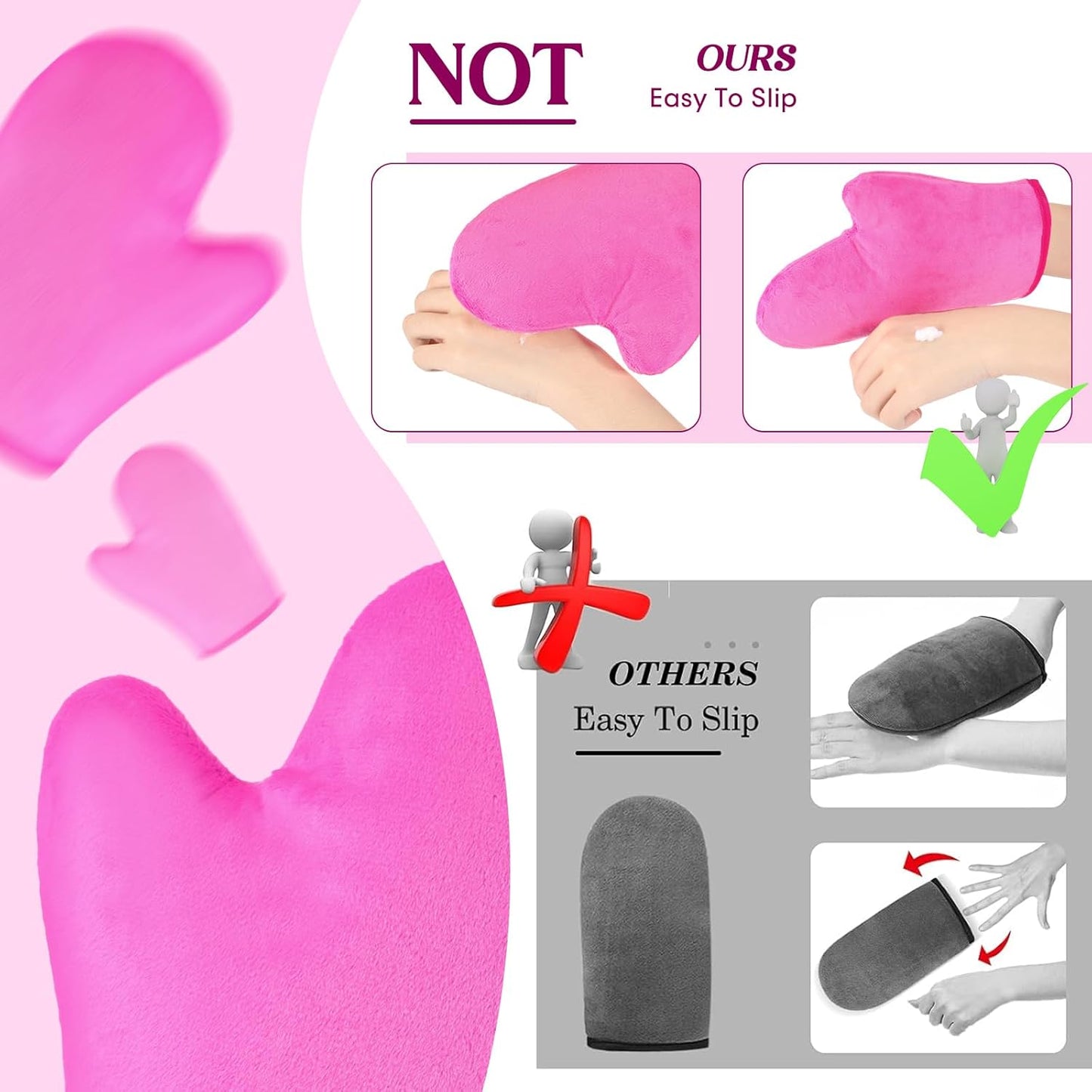SATINIOR 4 Packs Self Tanning Mitt Applicators Double Sided Sunless Tanning Mittens Reusable Applicator Mittens Tanner Gloves with Thumb(Rose)