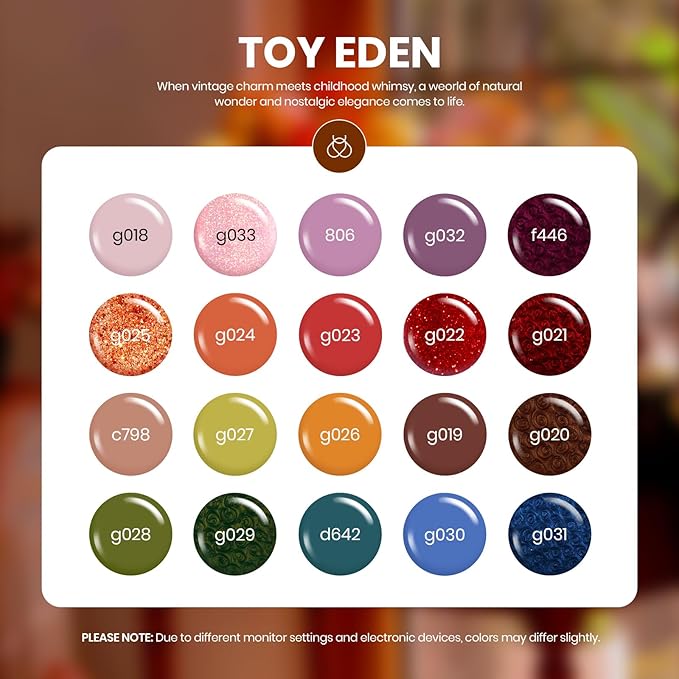 Beetles Fall Gel Polish Set - Toy Eden Gel Nail Polish Set 20 Colors Brown Orange Red Purple Glitter Shell Shread Green Nude Blue 24pcs with Base Coat Glossy Matte Top Coat Gifts for Women