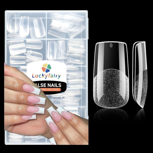 Nail Tips Square: 504pcs Pre-etched Square Press on Nails Clear Full Cover Fake Nails for French Nail Extension Salon Home DIY 12 Sizes Gel Tips