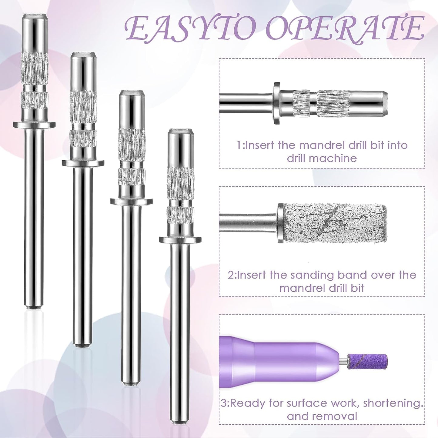 4 Pcs Small Mandrel Nail Bit 3mm Mini Mandrel Nail Bit Nail Sanding Bands Shaft 3/32 Shank Sanding Bands for Nail Drill Professional Nail Drill Bits for Electric Drill File Machine Manicure Accessory