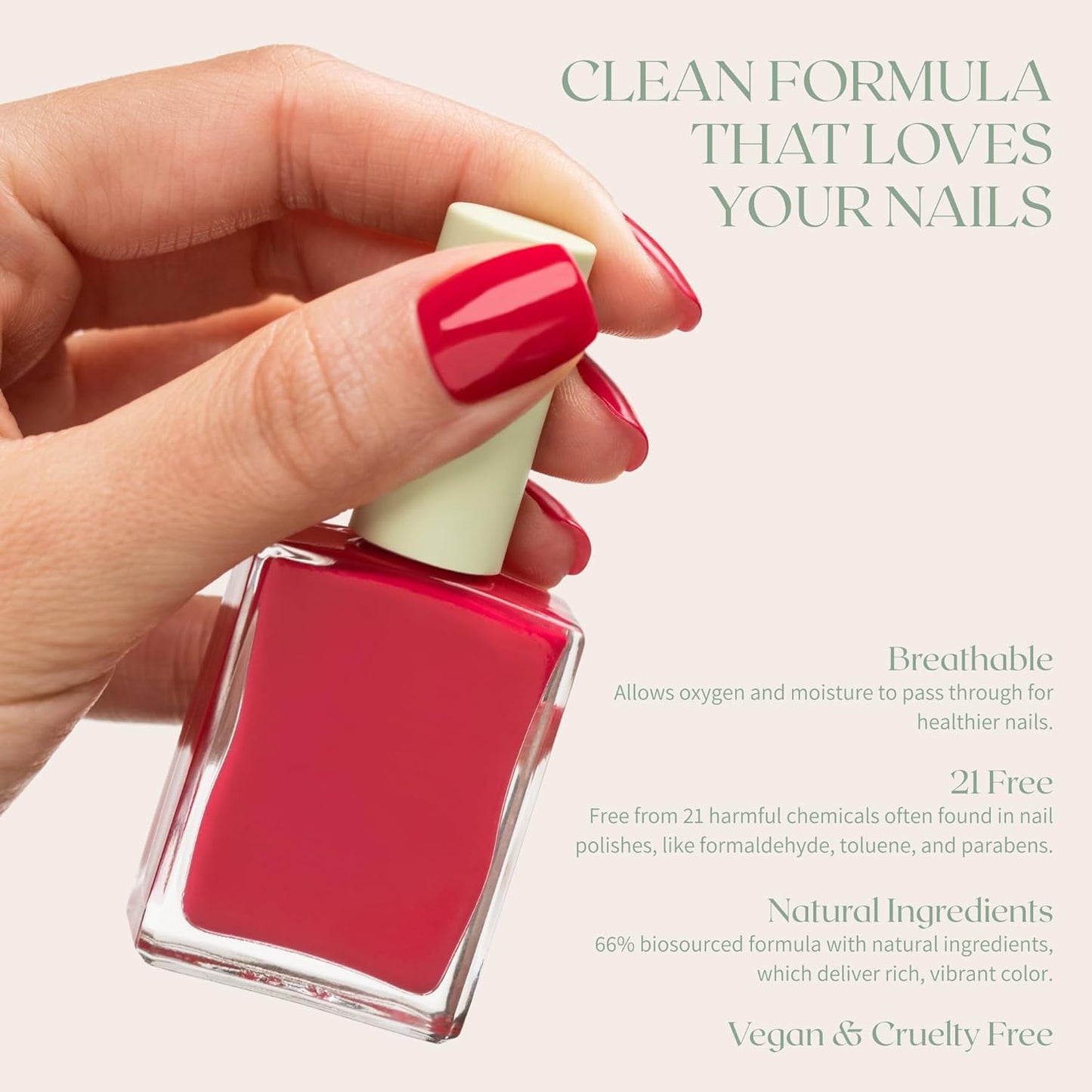 Breathable Premium Long Lasting Nail Polish (Raspberry Sorbet) - Vegan & Toxin-Free