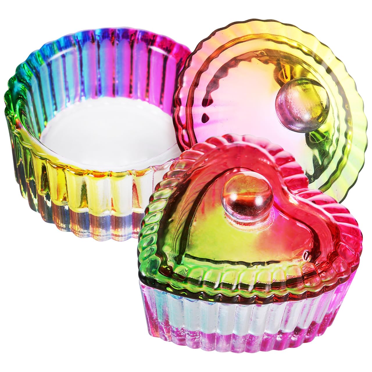 Dappen Dish Vibrant Color Round/Heart Shaped Dishes Set of 2 Glass Dish Bowls with Lids Nail Art Storage for Liquids Nail Tech must Haves