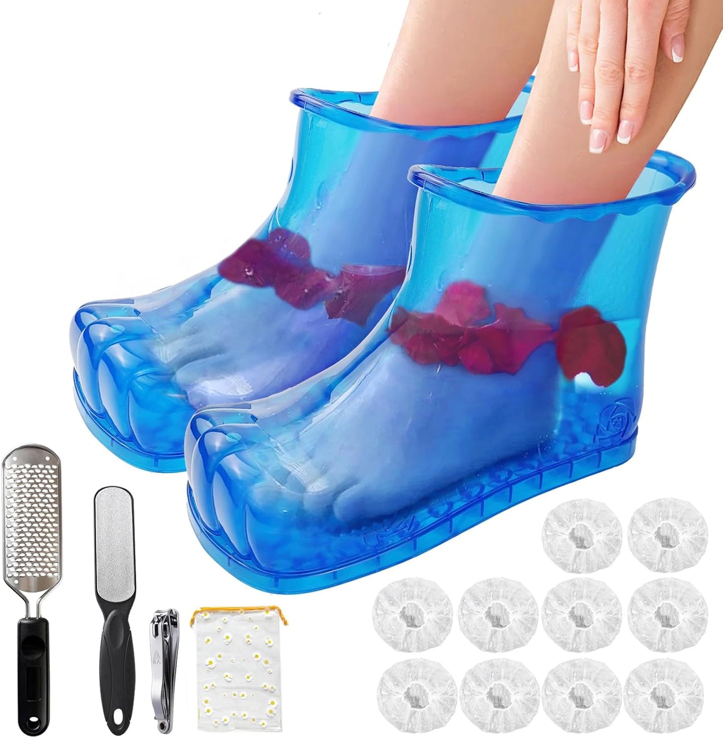 Foot Bath Soak Tub Shoes of Water Saving, A Pair of Portable Spa Soak for Foot Care, Milk Bath Wash, Foot Massager Spa for Women and Men, Water Saving Toenail Soaking Bowl(Large, Blue,2PCS)