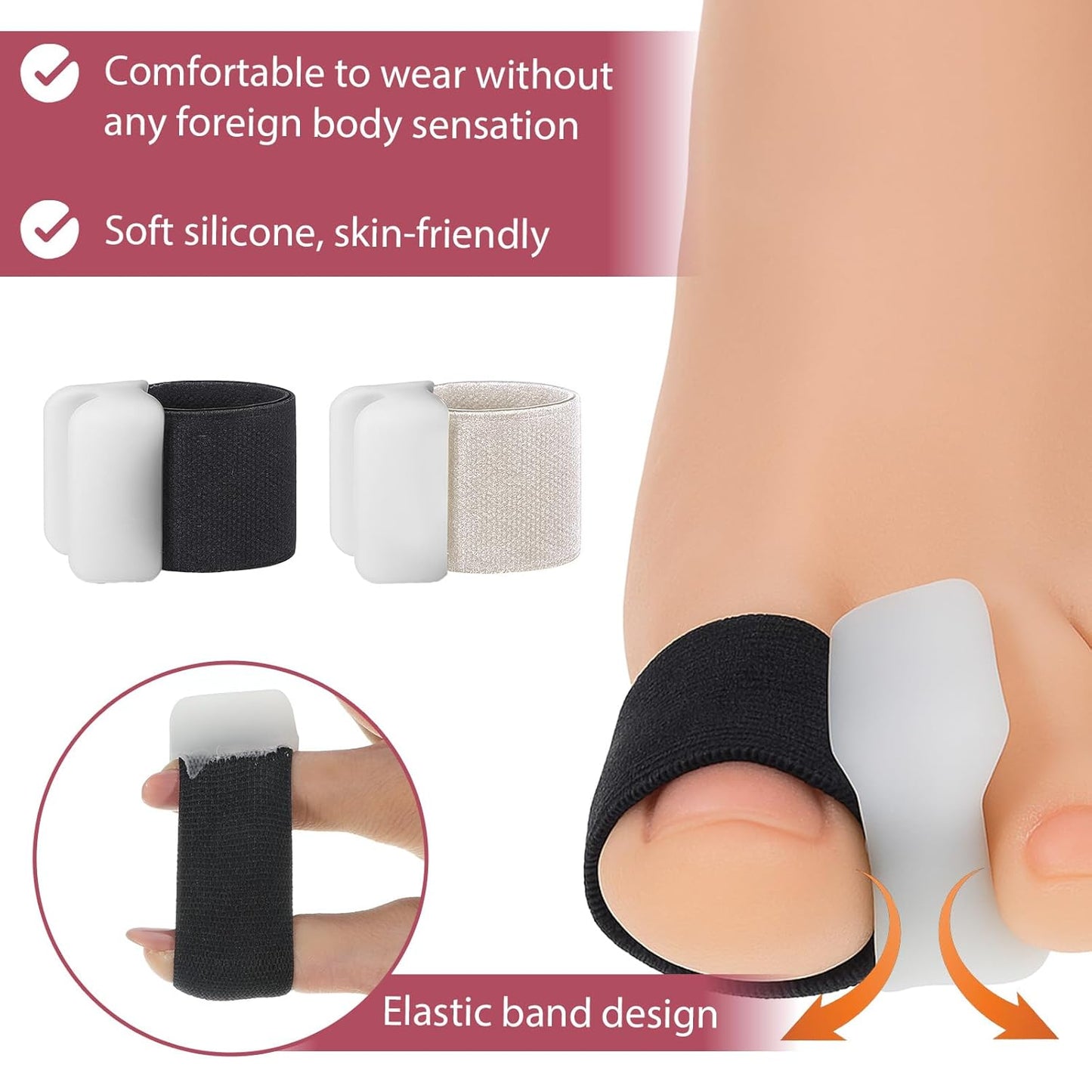8 Pack Toe Separators for Women Toe Separators for Pedicure Overlapping Toes Separator for Men Correct Toes with Elastic Band