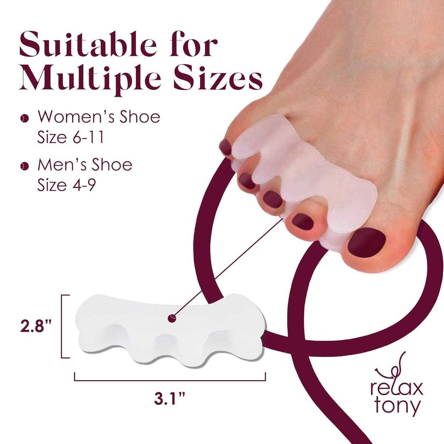 Gel Toe Separators, Spreaders & Straighteners | Hammer Toe Separator to Relieve Foot Pain & Correct Toes | Toe Spacers for Feet with Overlapping Toes | Bunion Corrector for Women & Men