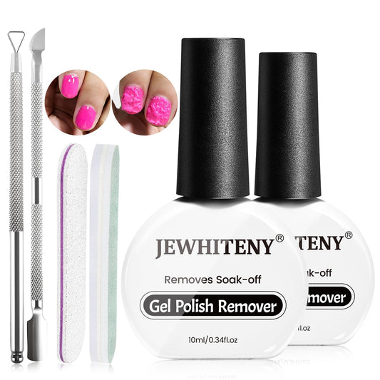 JEWHITENY Gel Nail Polish Remover Set: 2 Bottles of 10ml Nail Polish Remover and two manicure tools,Quickly and Easily Remove Nail Polish Without Soaking or Wrapping professional Gel Remover for Nails