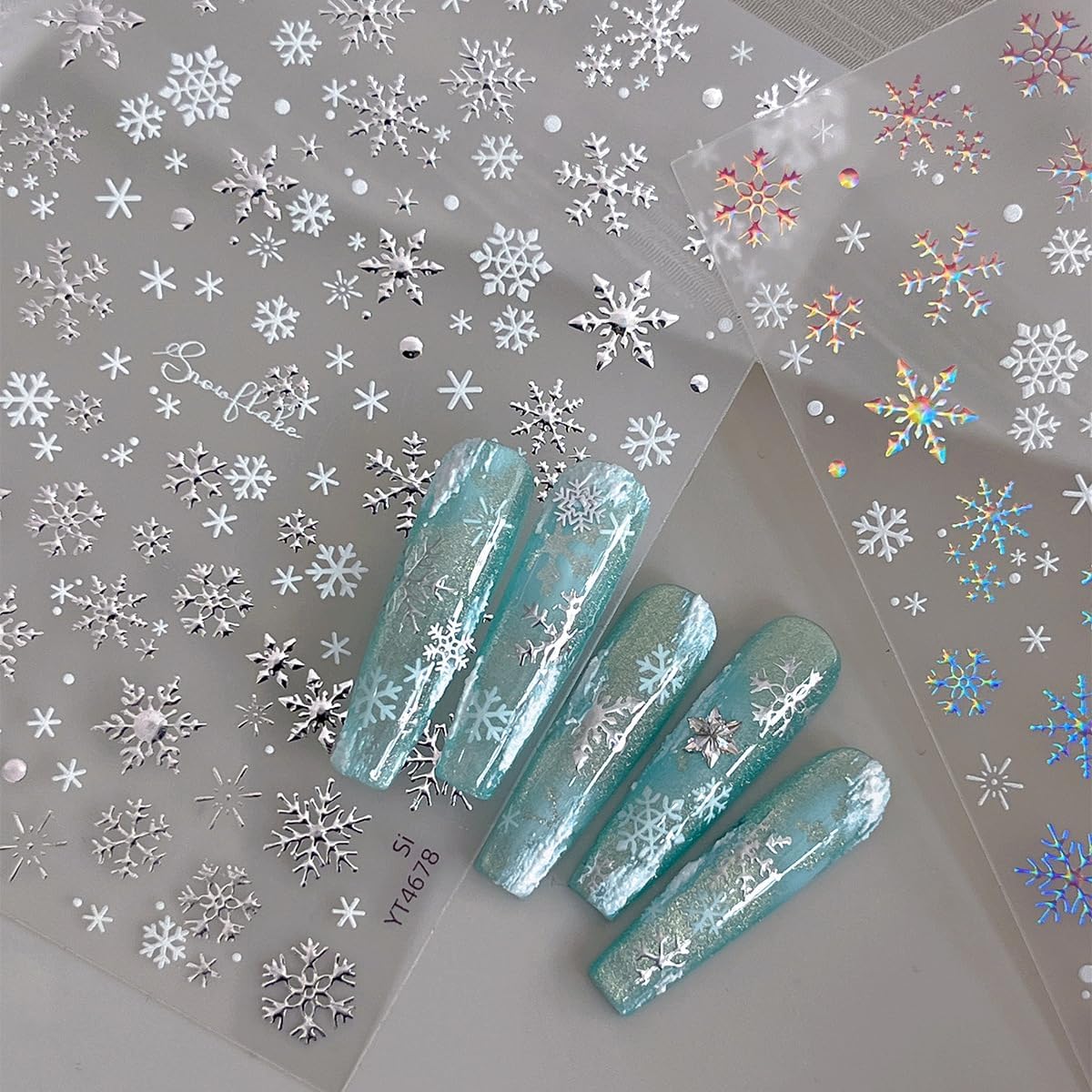 2 Sheets Snowflake Nail Stickers 3D Self-Adhesive Laser Silver Snow Flake Holiday Nail Art Stickers Winter Xmas Nail Decals Snowflake Nails Design Christmas Sticker Decoration for Women Nail Art Kit