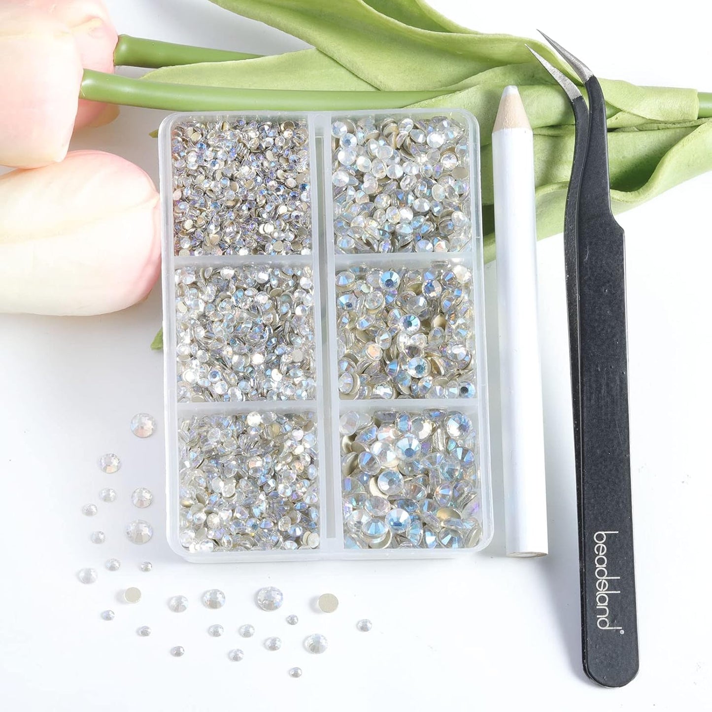 Beadsland 4300pcs Flatback Rhinestones,Glass Rhinestones Nail Gems Round Crystal Rhinestones for Crafts,Mixed 6 Sizes with Picking Tweezers and Wax Pencil Kit, SS6-SS20,Blue Moonlight