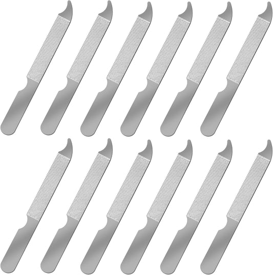 12 PCS Metal Nail Files for Women Stainless Steel Finger Nail Buffer Double-Sided Precision Fingernail Files with Curved Sharp Pointed Tip Thin Durable Nails File Bulk for Salon Home Travel