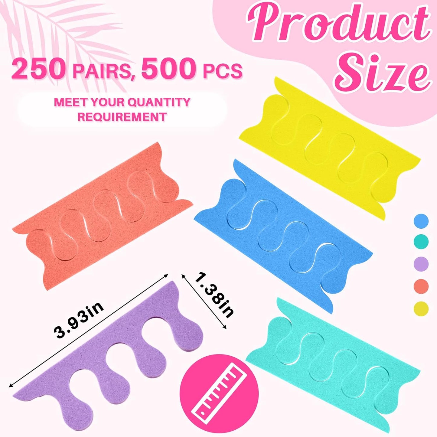 Mumufy 500 Pcs (250 Pairs) Sponge Toe Separators Pedicure Tool Kit Soft Toe Spacers for Pedicures Spreaders Finger Dividers for Women Men Feet Nail Manicure Toenails Art Painting Polish Spa(Colorful)