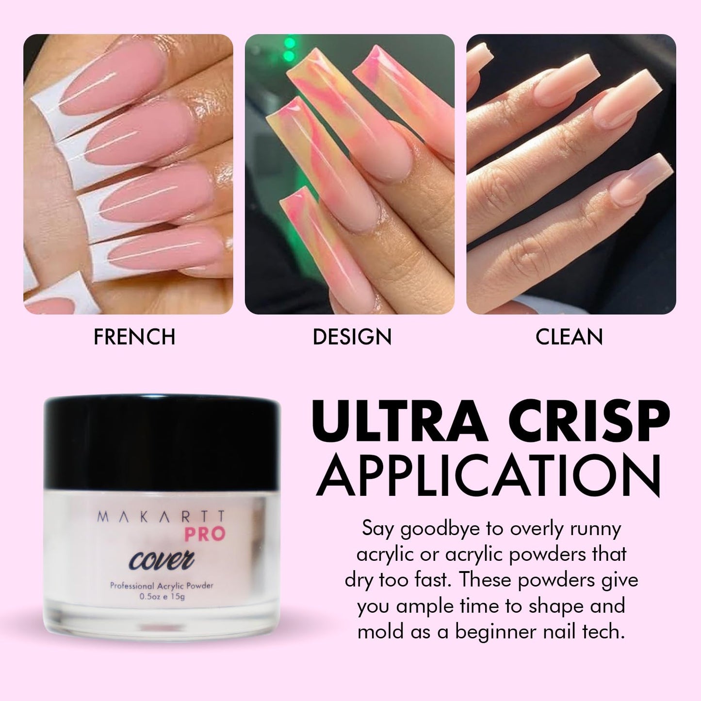 MakarttPro Mini Acrylic Nail Kit for Beginner Nail Technicians 12pcs - Starter Set with Pink & Clear Acrylic Powders, EMA Monomer, Kolinsky Brush and Nail Essentials